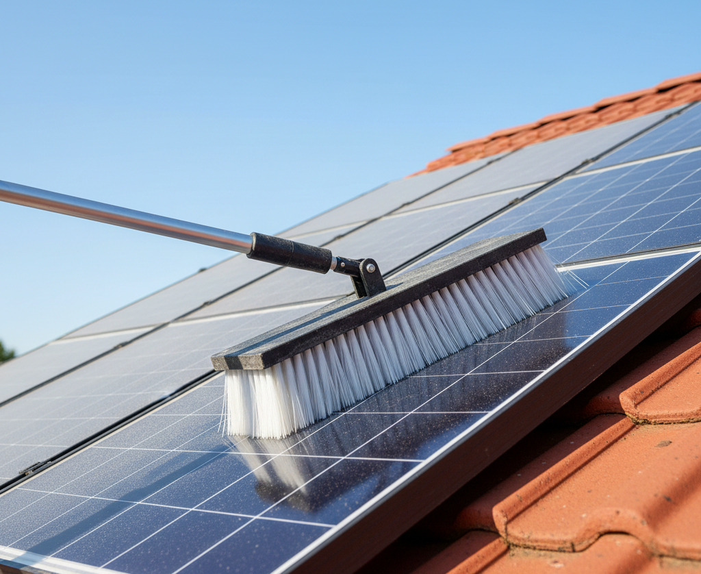 Soft bristle manual solar panel cleaning brush for safe home solar panel maintenance