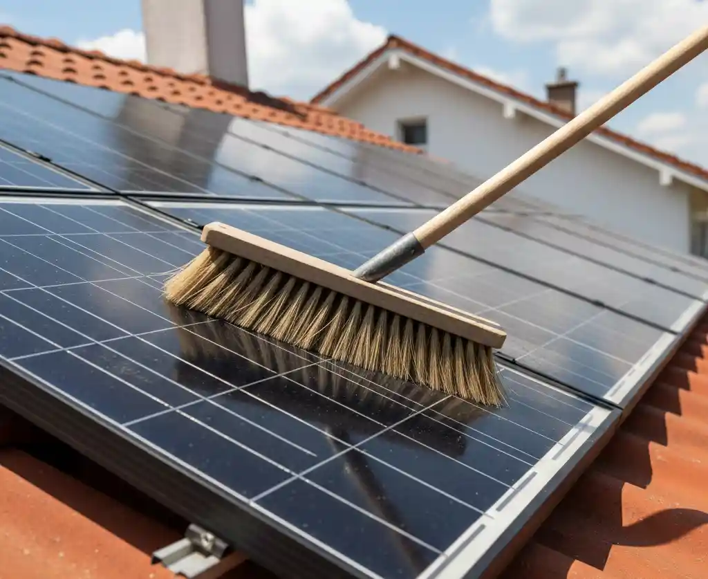 Waterless or dry solar panel cleaning brush for quick dust removal without water