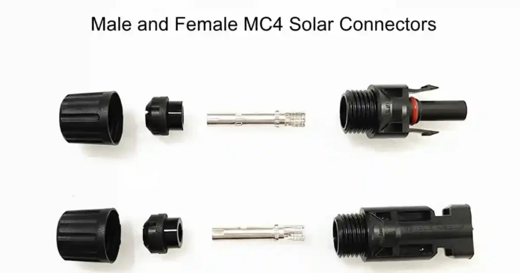 Male and female MC4 connectors in a solar photovoltaic system