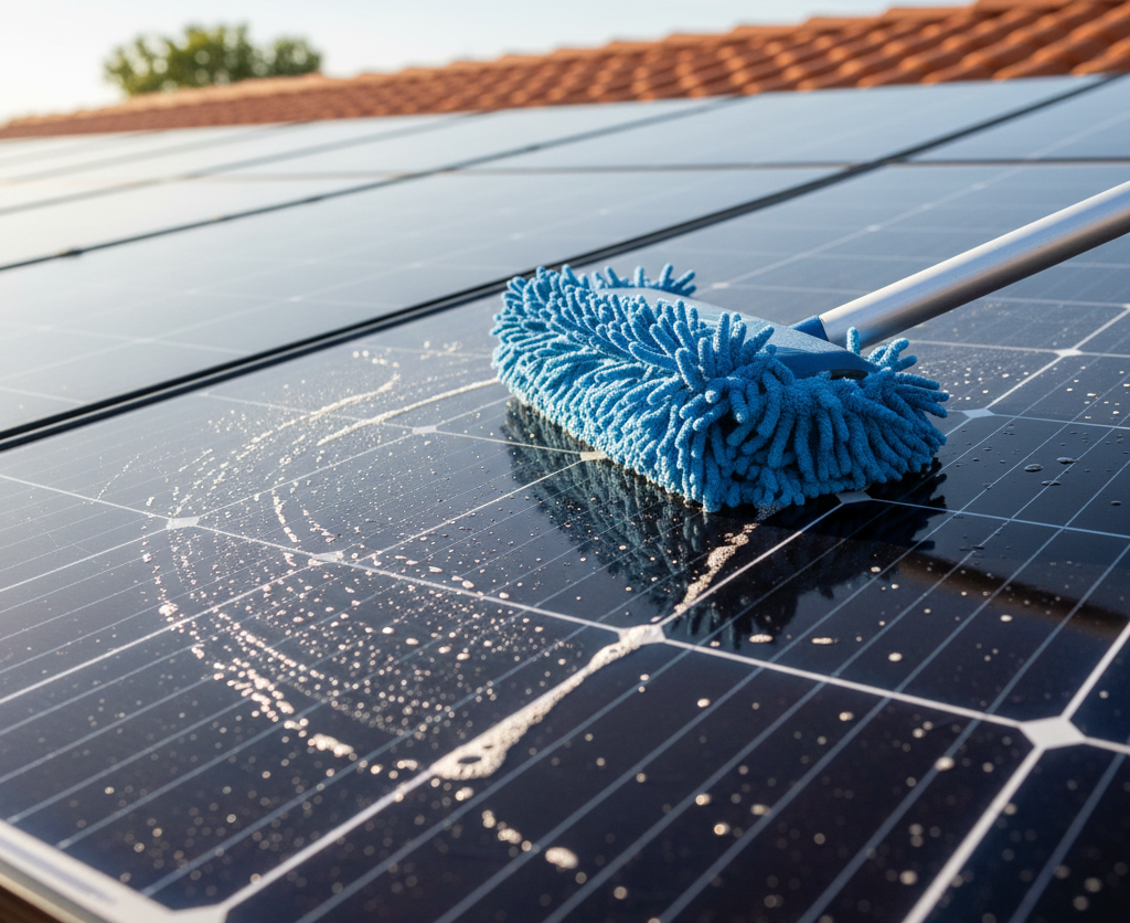 Microfiber solar panel cleaning brush ideal for delicate anti-reflective coatings