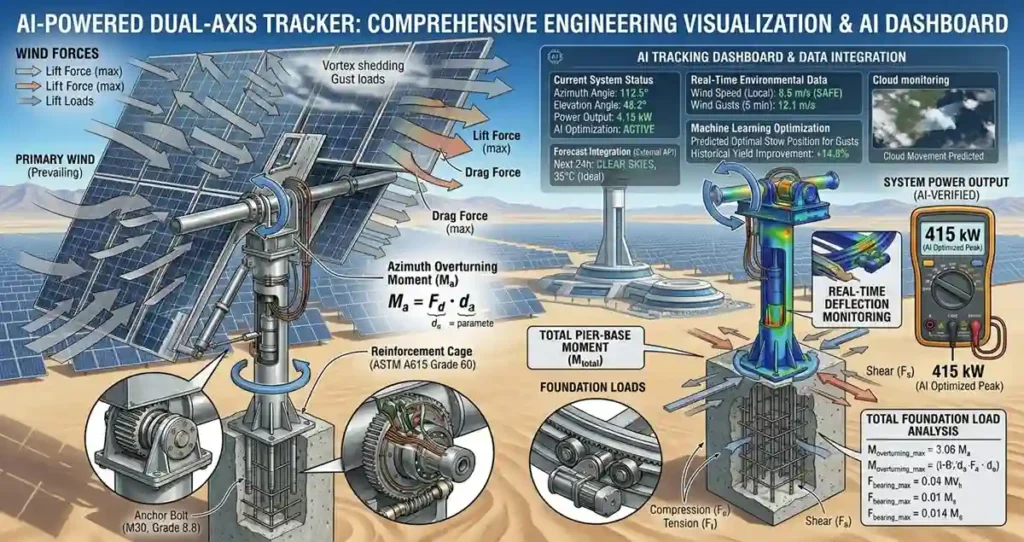 AI optimized dual axis solar tracking control system using weather and performance data