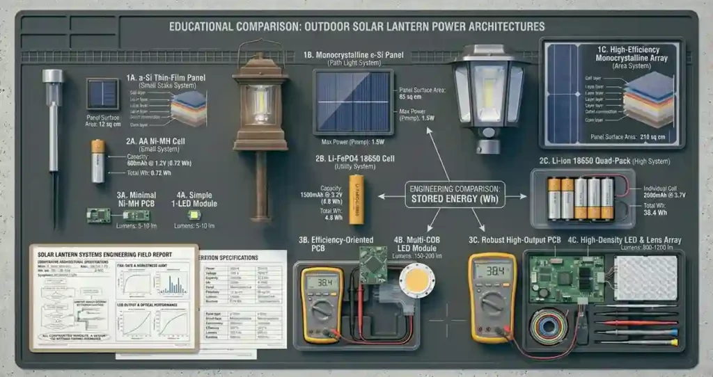 Costco Solar Lantern Lights vs Walmart internal components including batteries, solar panels, and LED modules