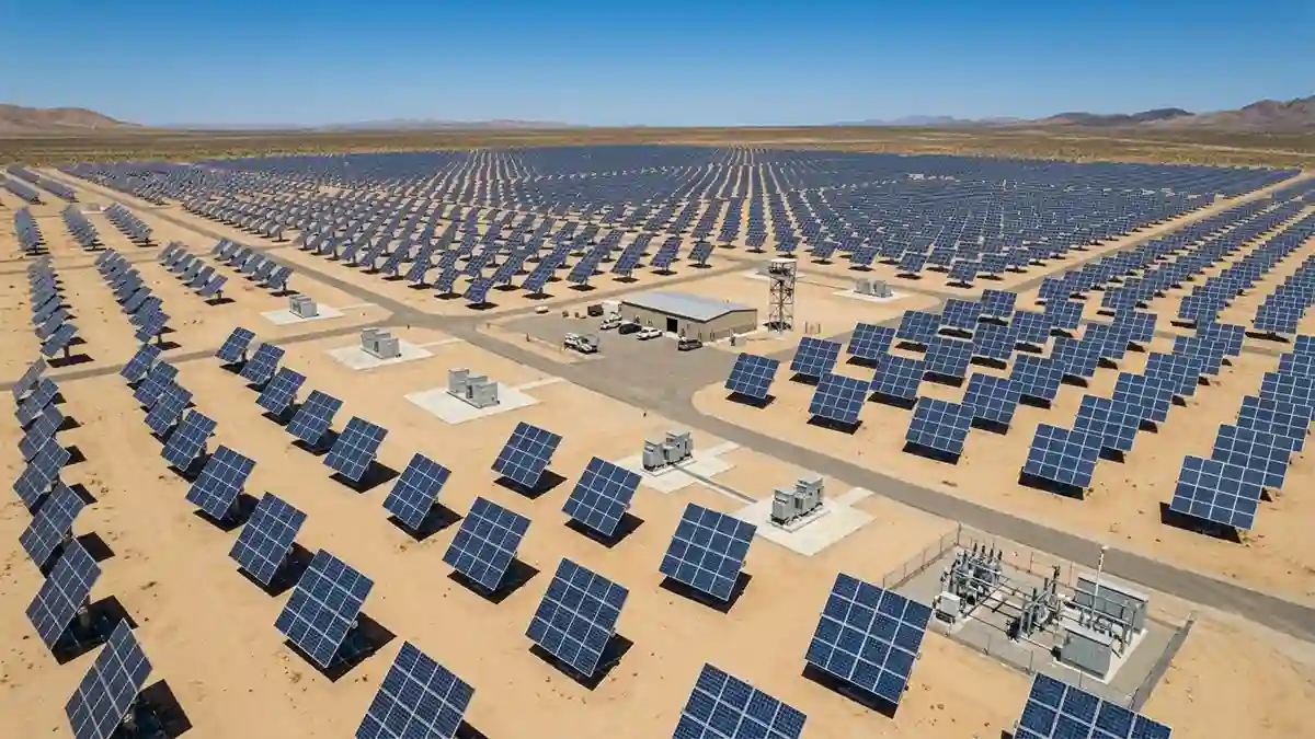 Utility scale dual axis solar tracking system rotating photovoltaic panels to maximize solar energy production