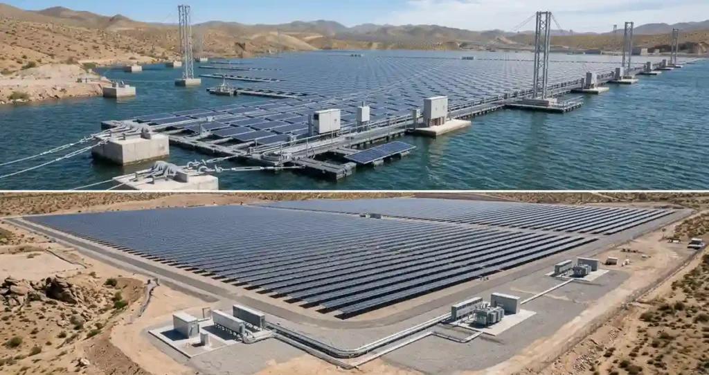 Floating solar mounting system compared with traditional ground mounted solar installation