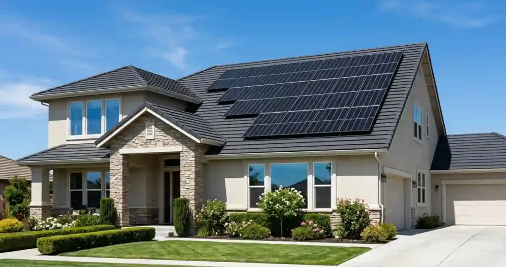 Homeowners insurance covering rooftop solar panels installed on a residential property