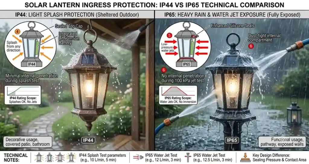 IP44 and IP65 solar lantern water resistance comparison