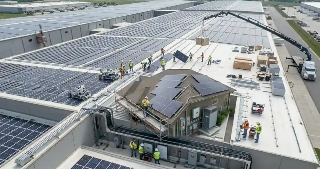 Commercial solar installation project showing contractor insurance risk exposure