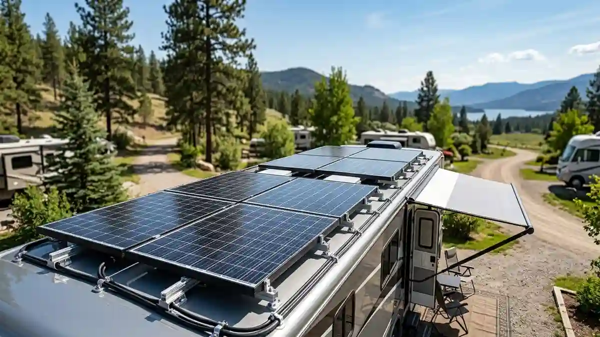 Solar Panel Mount Brackets for RV showing vibration-resistant fastener assembly with Nylock nut, thread-lock compound, stainless bolt, and aluminum bracket