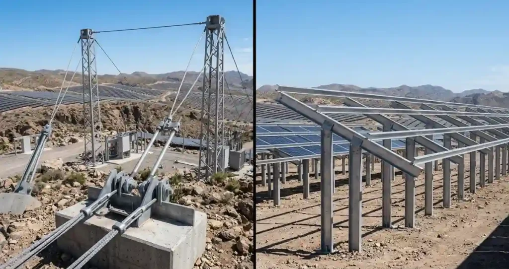 Comparison of tensile solar mounting systems and conventional ground mounted solar structures