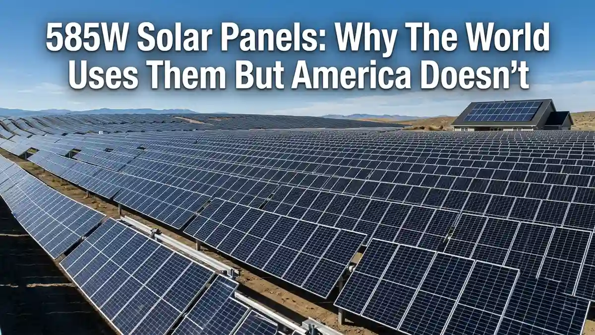 585W solar panels installed in a large utility-scale solar farm, showing why high-wattage solar modules dominate global markets while remaining less common in US residential installations.