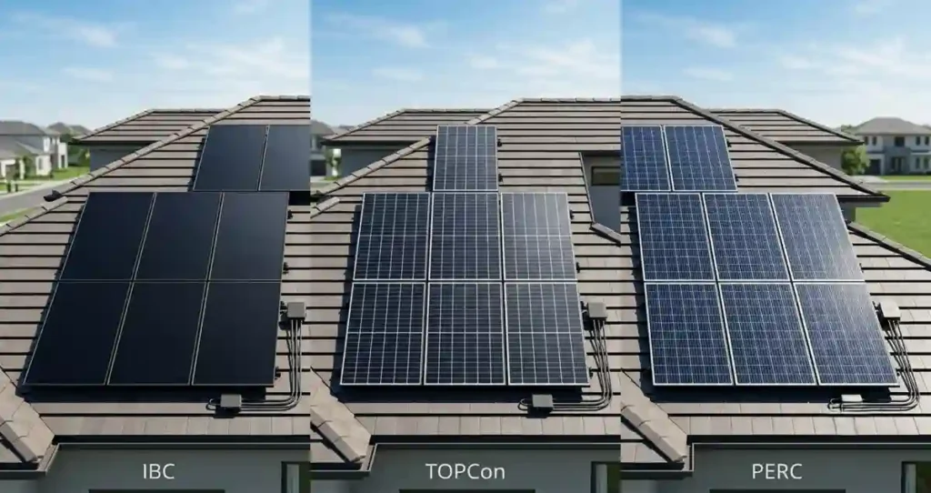 Comparison of IBC, TOPCon, and PERC solar panel technologies
