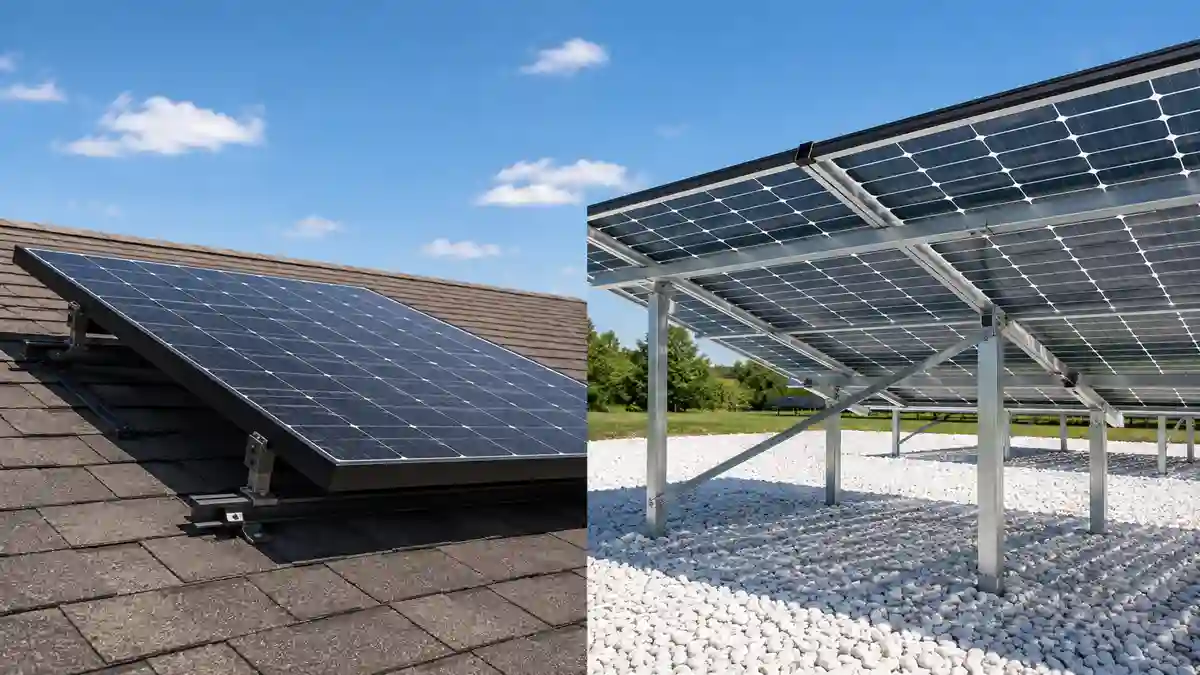 Monofacial vs bifacial solar panels installed side by side showing front-side and rear-side solar energy generation.