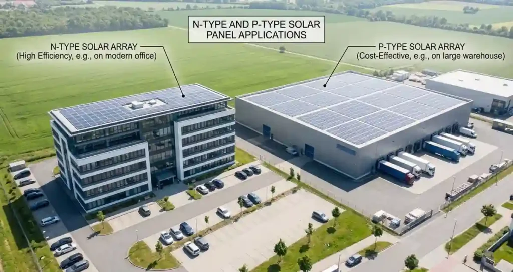 Real-world applications of N-Type and P-Type solar panels.
