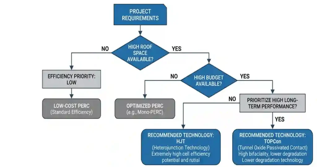 Visual decision flow illustrating when a PERC solar panel is an appropriate choice.