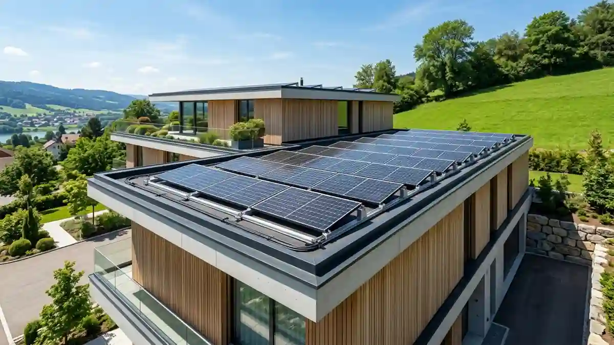 Perovskite solar panels installed on a modern rooftop demonstrating next-generation photovoltaic technology.