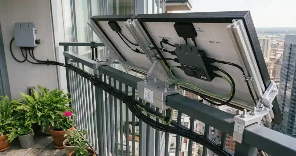 Plug-in balcony solar mounting system with microinverter for residential solar generation