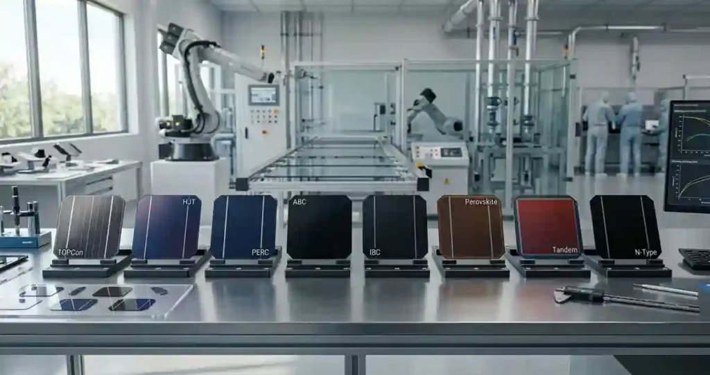 Evolution of solar panel technology from conventional silicon cells to TOPCon HJT ABC IBC and Tandem solar panels