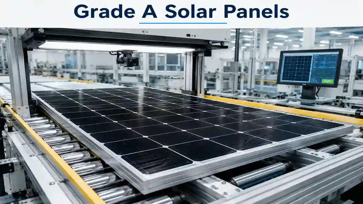 Grade A solar panels undergoing factory quality inspection.