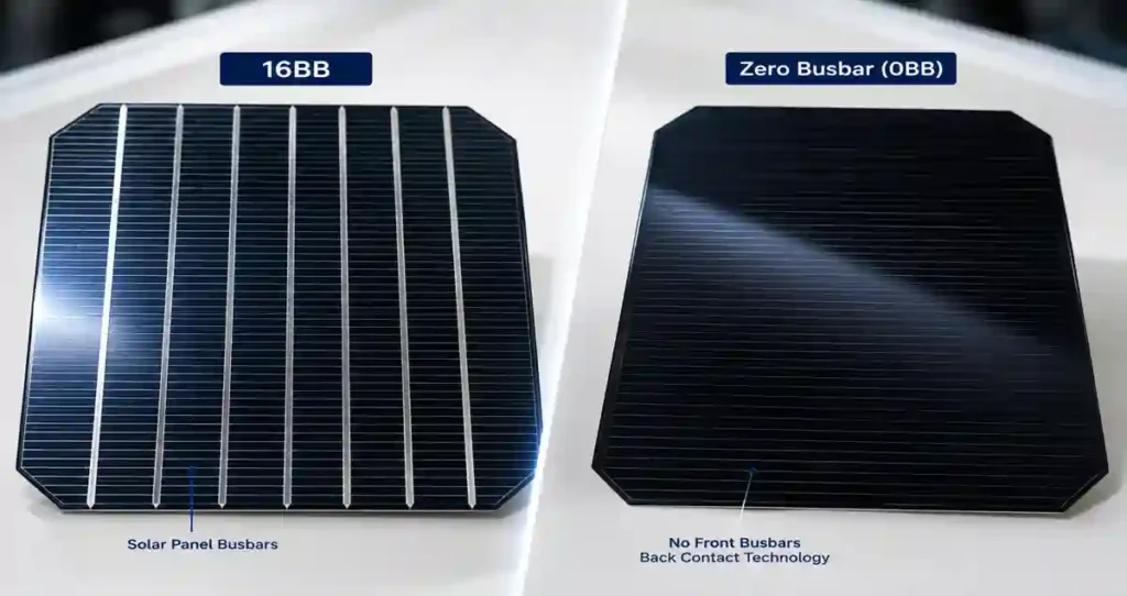Comparison of traditional Solar Panel Busbars and next-generation Zero Busbar photovoltaic technology