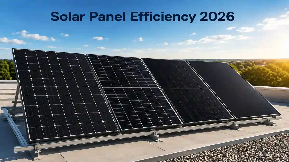 Solar Panel Efficiency shown through modern high-efficiency monocrystalline solar panels.