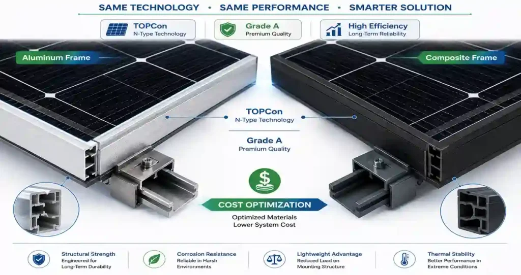 Aluminum vs composite Solar Panel Frame on Grade A TOPCon modules