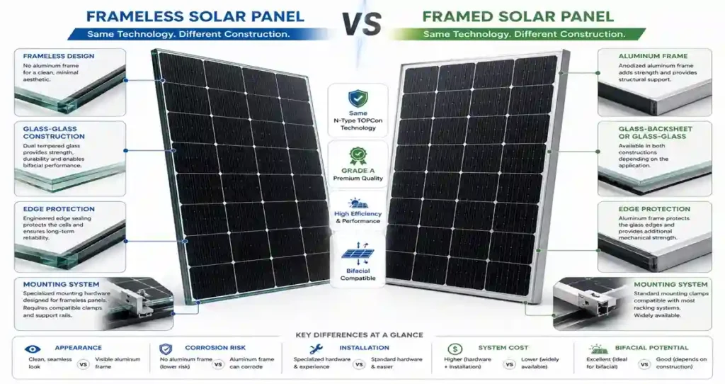Framed vs Frameless solar panels comparison  