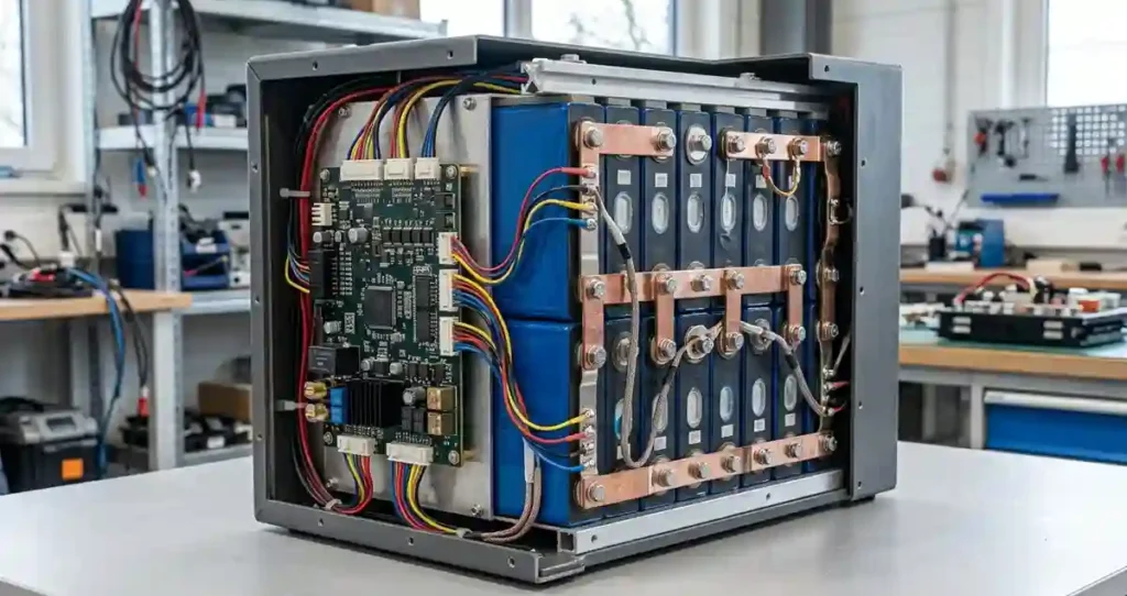 The BMS monitors and protects LiFePO4 battery cells
