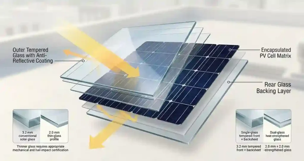 olar Panel Glass with anti-reflective coating over crystalline solar cells