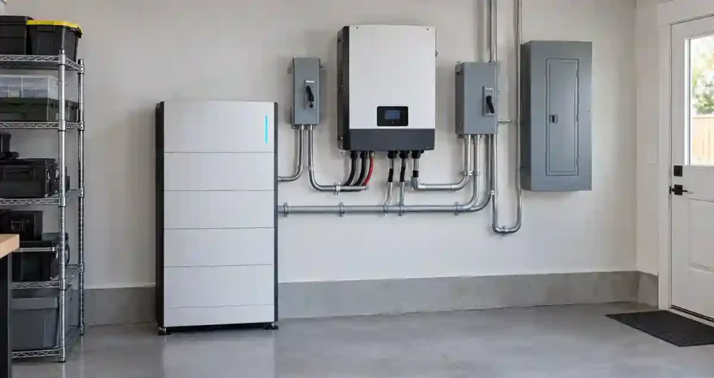 Residential ESS with battery modules, inverter, and electrical protection equipment