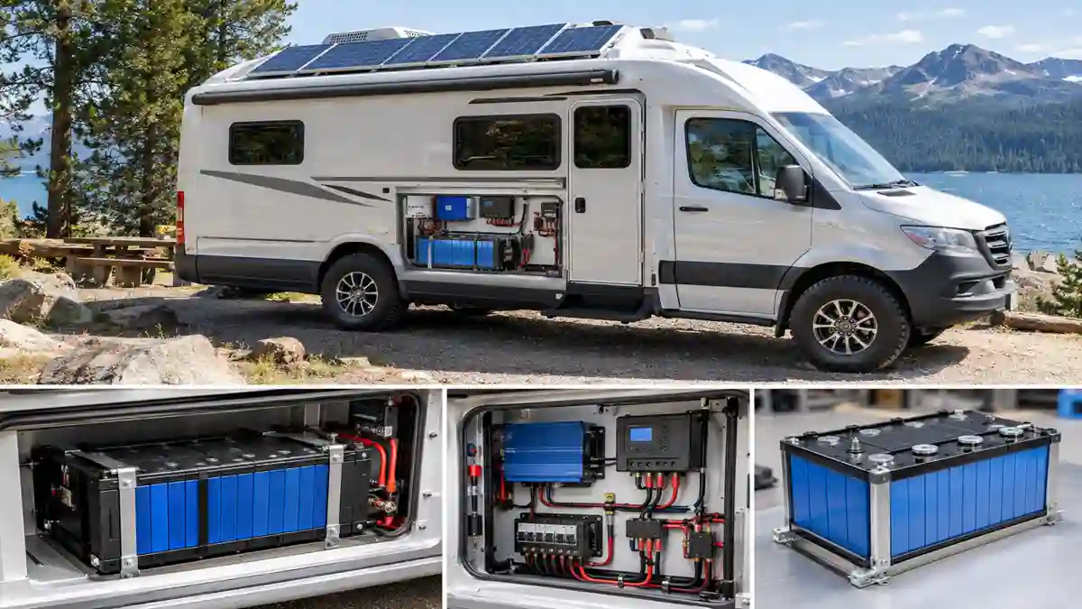 LiFePO4 battery for RV with solar charging and electrical system