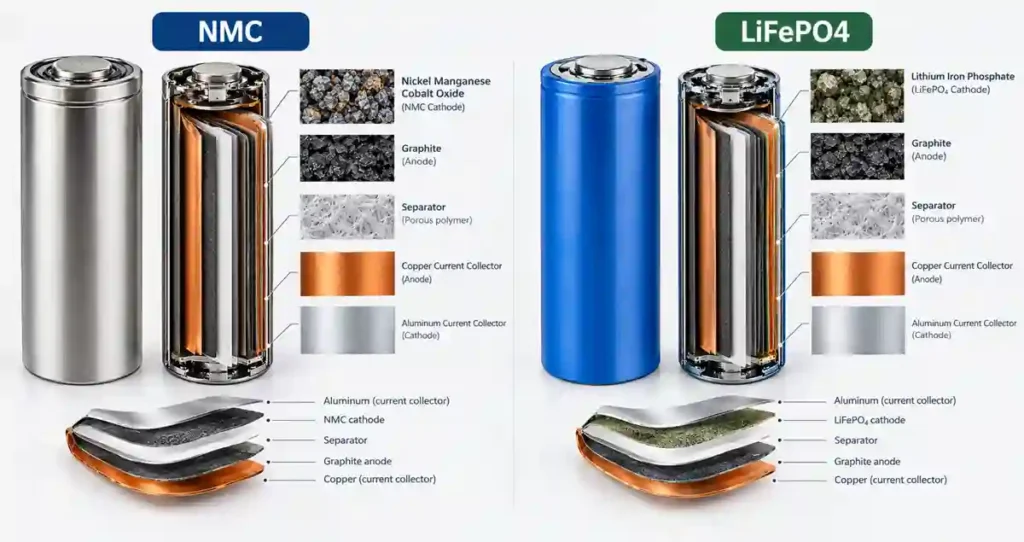 NMC battery vs LiFePO4 battery chemistry comparison