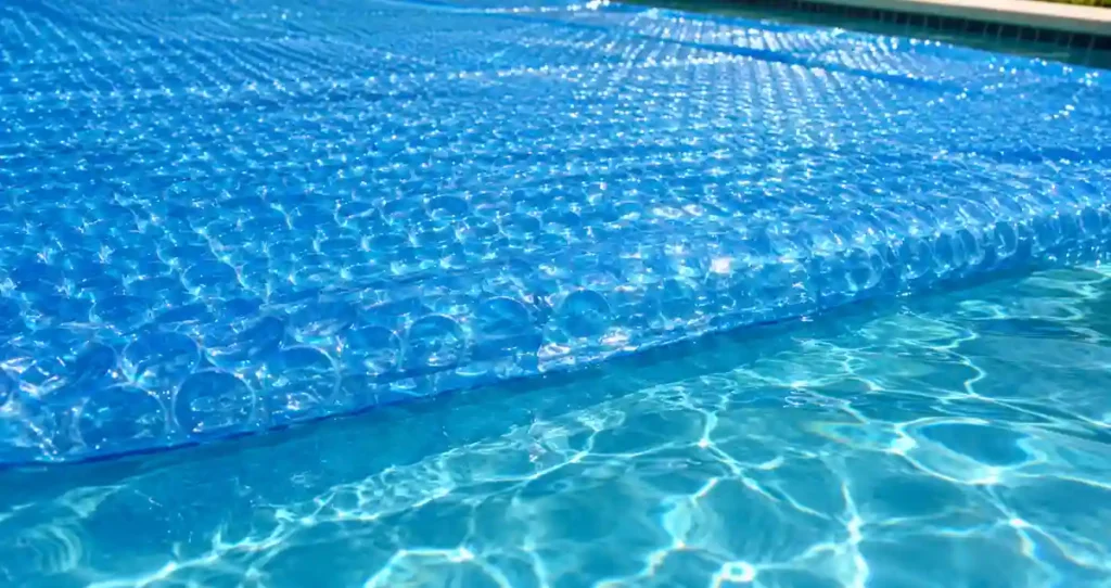 Air-filled bubbles on a translucent solar pool blanket